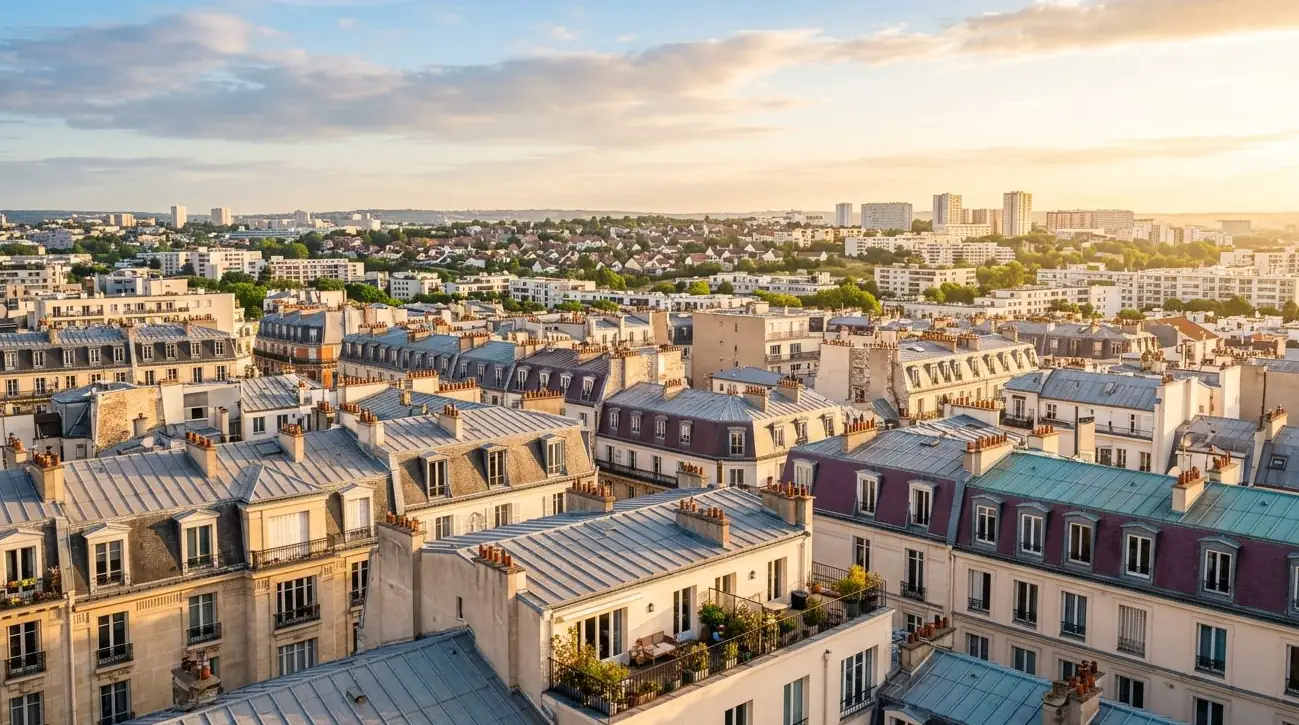 Illustration des toits de Paris à la lumière du matin, sans lien avec une résidence commercialisée